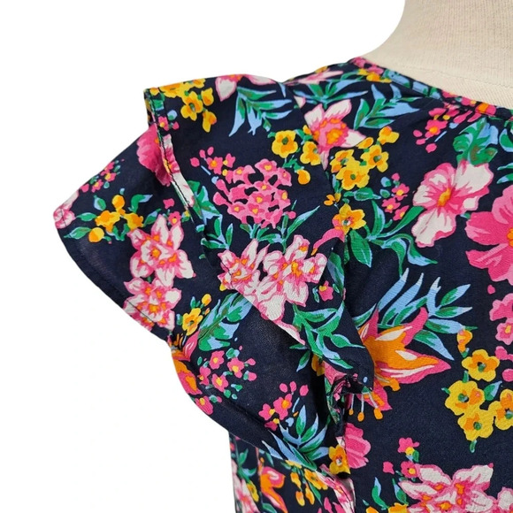 J.CREW Shirt Tropical Floral Hawaiian Flutter Short Sleeve Button Top - Picture 4 of 7
